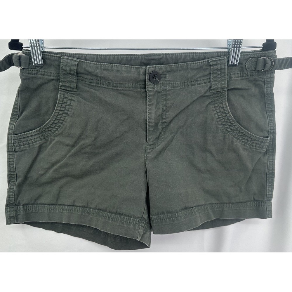 Athleta Womens Chino Shorts Size 10 Green Adjustable Waist Cotton Stretch